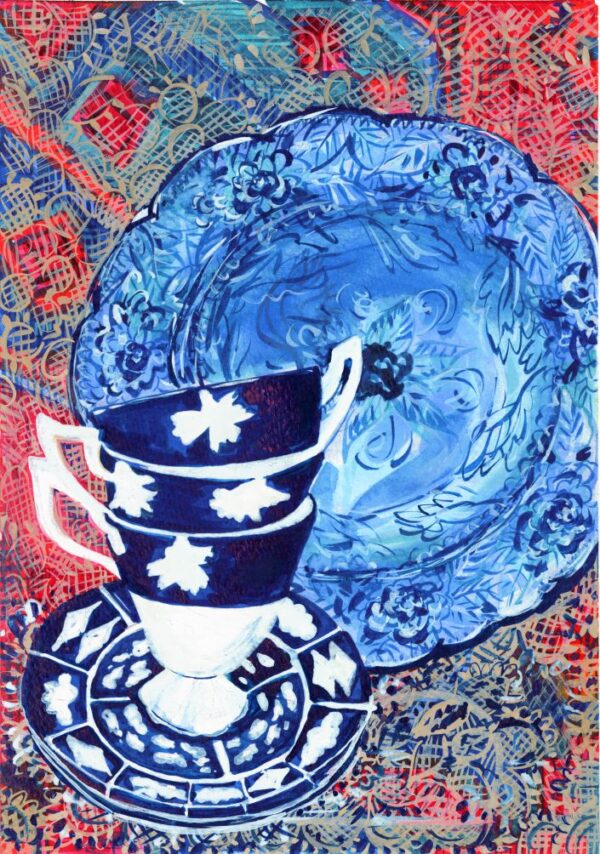 Crown Derby Teacups Print 10 by Victoria England, Artist