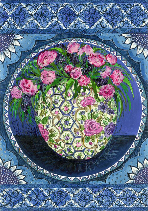 chinoiserie blue carnation vase victoria england