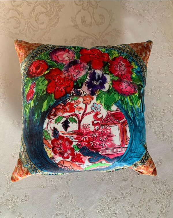 Chinoiserie Red Willow Small Cushion 44
