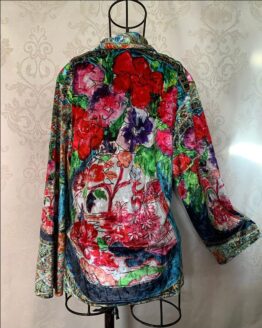 Chinoiserie Red Willow Pattern Kimono Wrap Jacket 44 Back