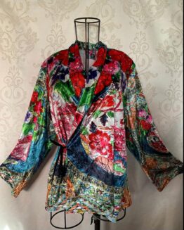 Chinoiserie Red Willow Pattern Kimono Wrap Jacket 44 Front
