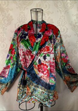 Chinoiserie Red Willow Pattern Kimono Wrap Jacket 44 Front