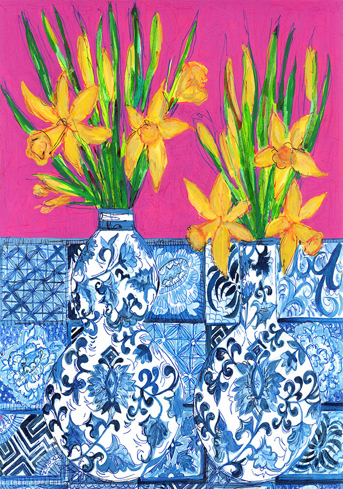 Daffodils Delftware Vases Print 57